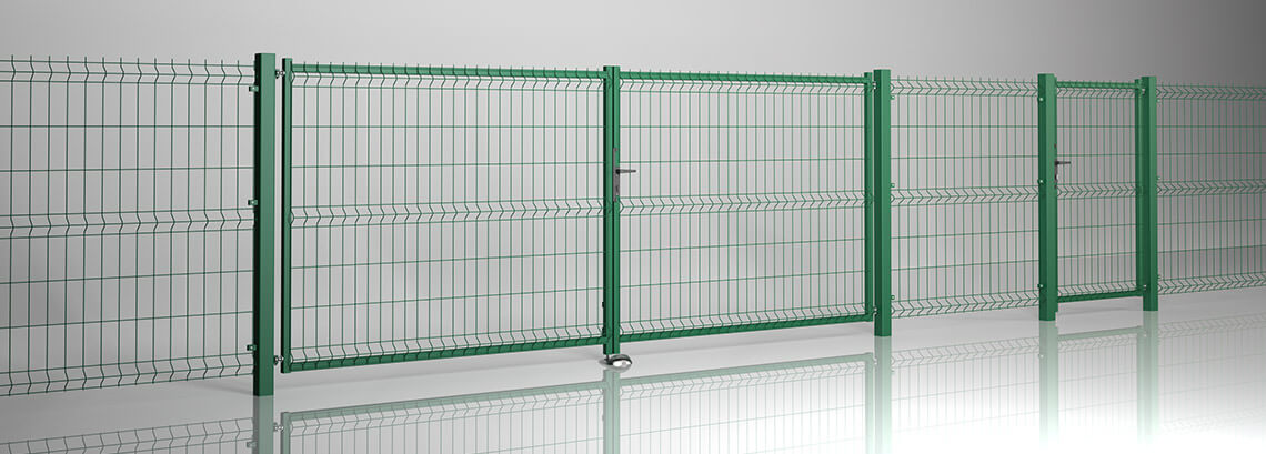 Ворота распашные для 3D сетки - фото с сайта АМК-Метиз